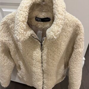 Zara Cream Teddy Jacket Plush Cozy Style